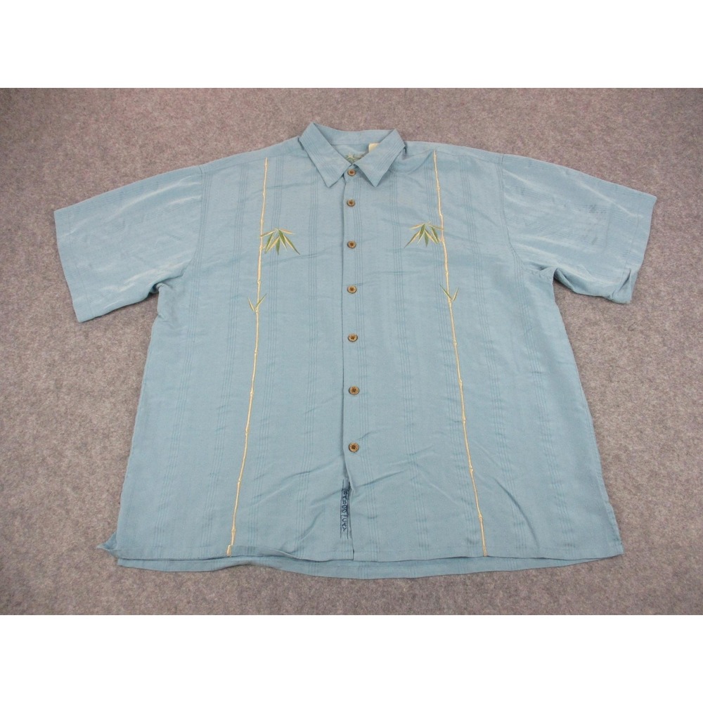 Bamboo Cay Shirt Mens‎ Extra Large Blue Embroidered Modal Blend Button Up Camp